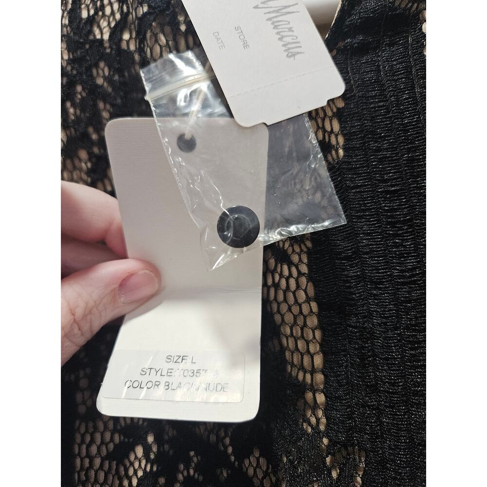 Lumie Black Lace Sheer Dress Nude Lining Gothic Romantic Long Sleeve Size L NWT - Picture 7 of 11